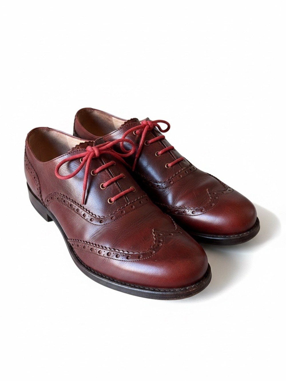John Fluevog Women’s Burgundy Wingtip Oxfords with Red Laces